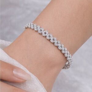 925 Sterling Silver Plated Open Bangle Twisted Cuff Bracelet Adjustable New